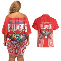 Personalised Taiwan Billiards Couples Matching Off Shoulder Short Dress and Hawaiian Shirt Eight-ball Pool Polynesia Tattoo - Polynesian Pride
