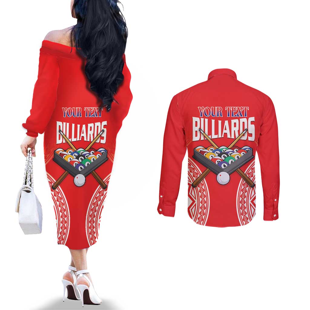 Personalised Taiwan Billiards Couples Matching Off The Shoulder Long Sleeve Dress and Long Sleeve Button Shirt Eight-ball Pool Polynesia Tattoo - Polynesian Pride