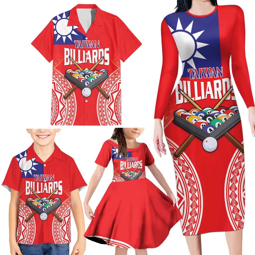 Personalised Taiwan Billiards Family Matching Long Sleeve Bodycon Dress and Hawaiian Shirt Eight-ball Pool Polynesia Tattoo - Polynesian Pride