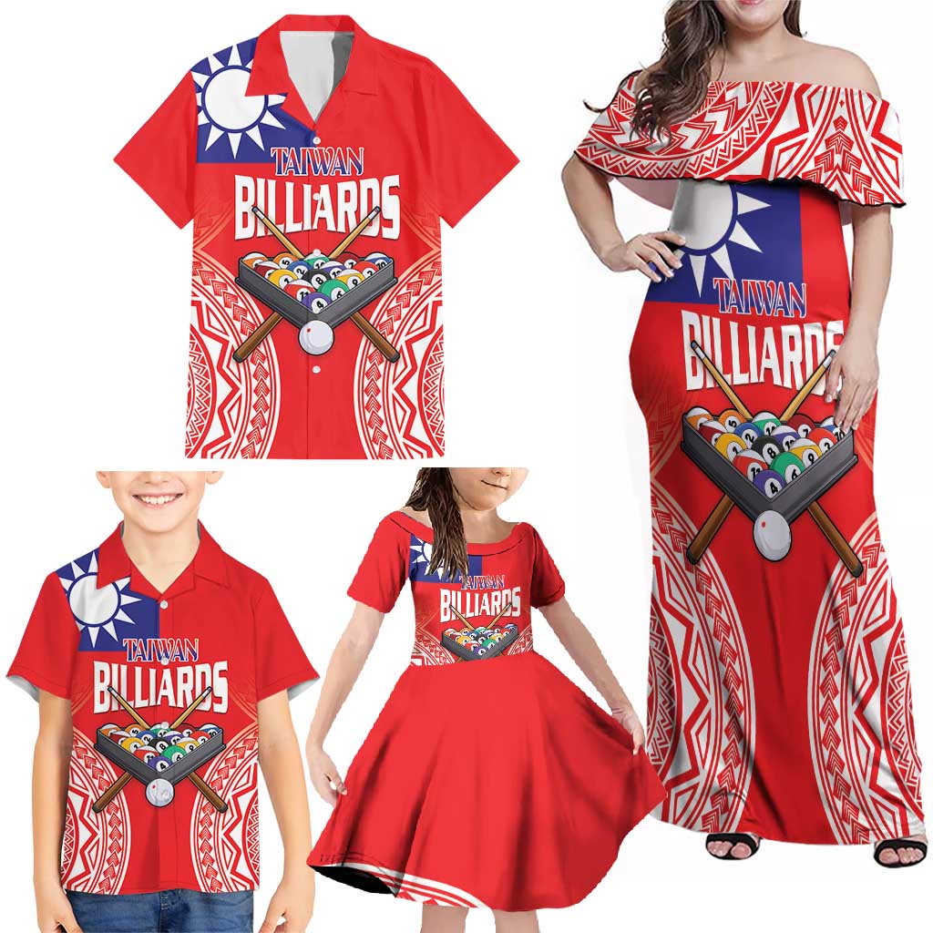 Personalised Taiwan Billiards Family Matching Off Shoulder Maxi Dress and Hawaiian Shirt Eight-ball Pool Polynesia Tattoo - Polynesian Pride