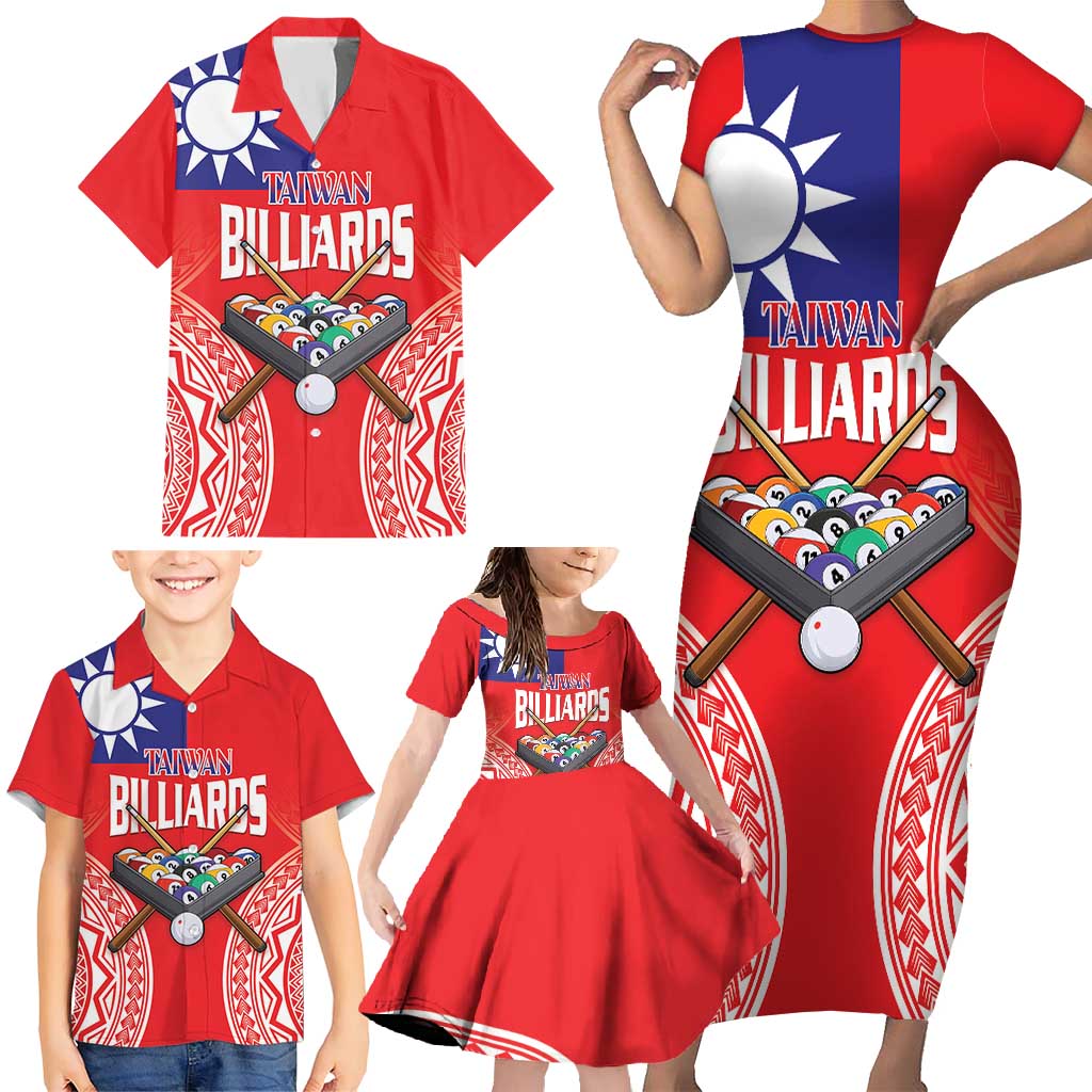 Personalised Taiwan Billiards Family Matching Short Sleeve Bodycon Dress and Hawaiian Shirt Eight-ball Pool Polynesia Tattoo - Polynesian Pride