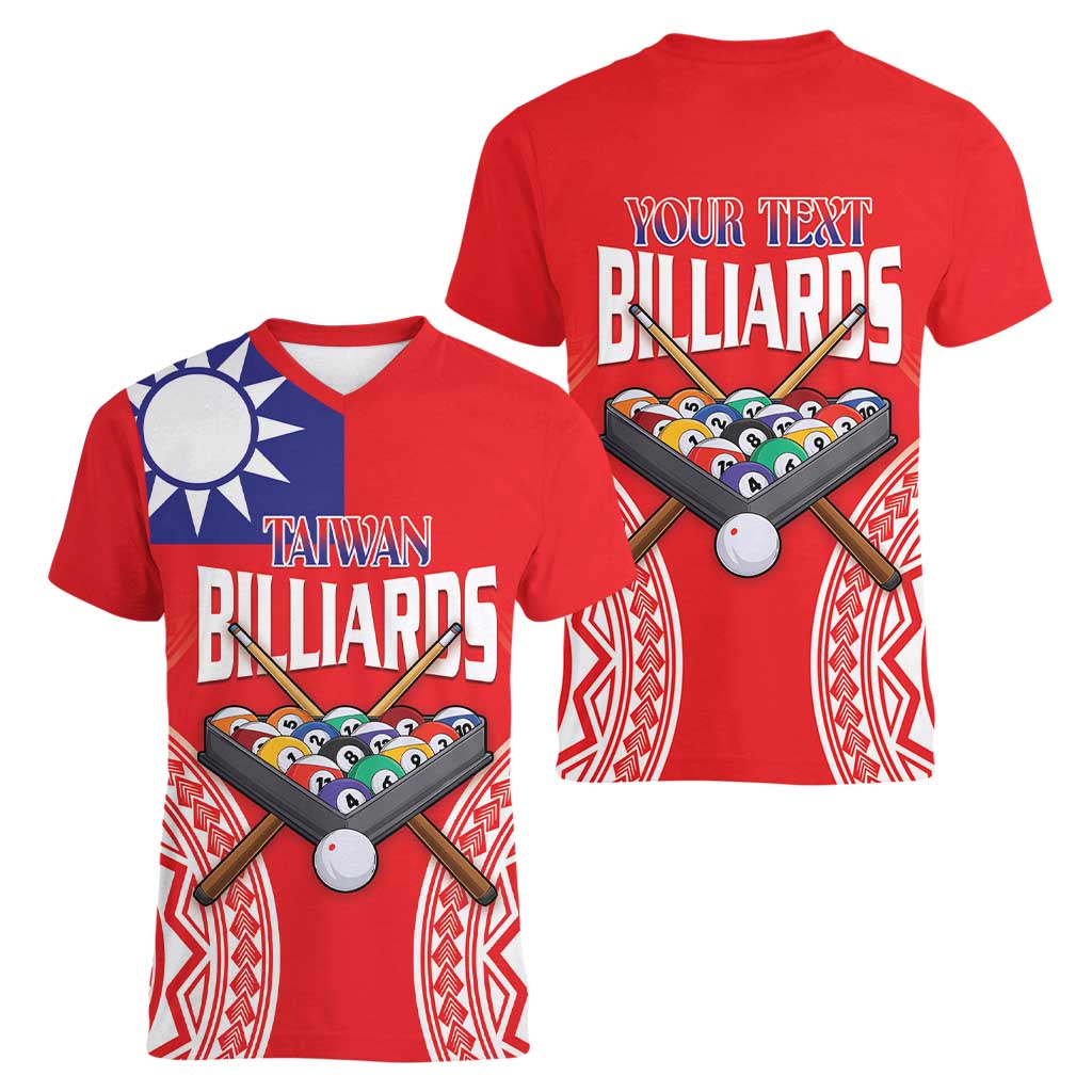 Personalised Taiwan Billiards Women V-Neck T-Shirt Eight-ball Pool Polynesia Tattoo - Polynesian Pride