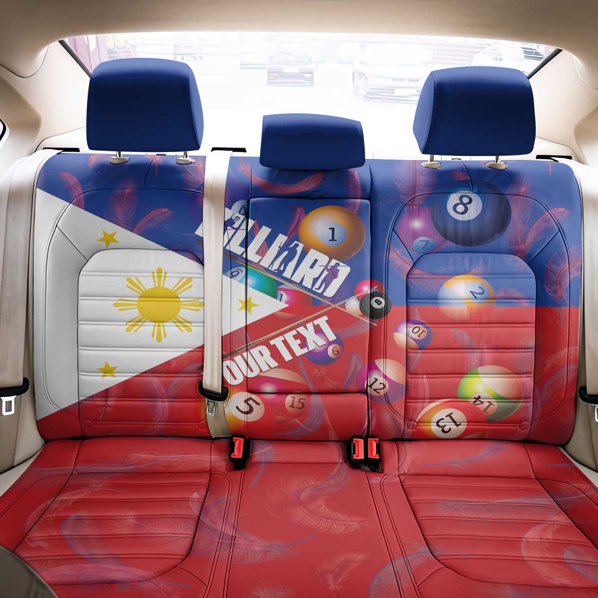 Personalised Philippines Billiards Back Car Seat Cover Cue With Balls Flag Style - Polynesian Pride