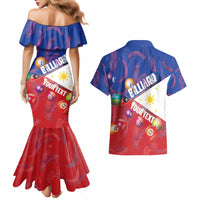 Personalised Philippines Billiards Couples Matching Mermaid Dress and Hawaiian Shirt Cue With Balls Flag Style - Polynesian Pride