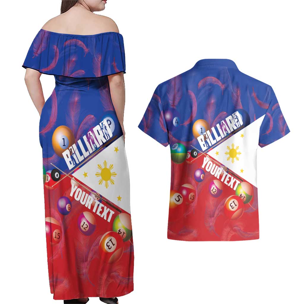 Personalised Philippines Billiards Couples Matching Off Shoulder Maxi Dress and Hawaiian Shirt Cue With Balls Flag Style - Polynesian Pride