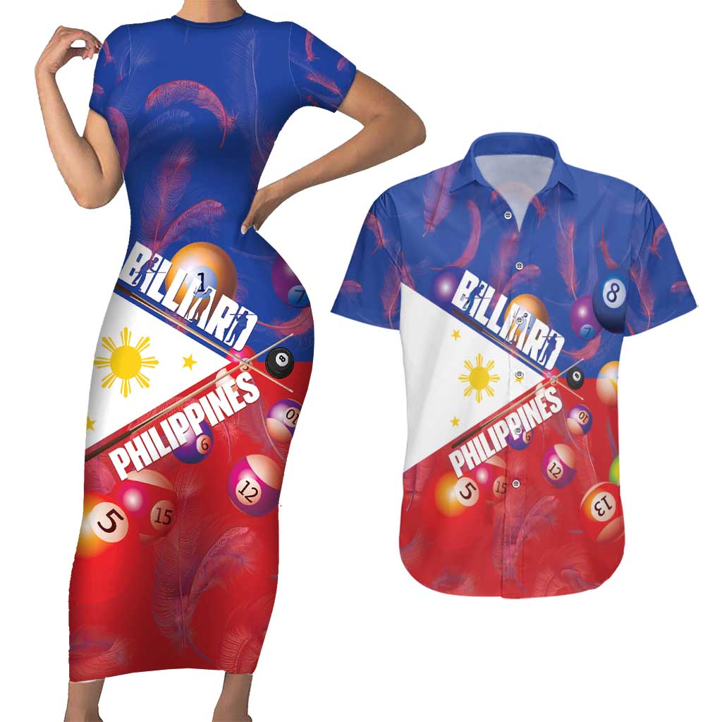 Personalised Philippines Billiards Couples Matching Short Sleeve Bodycon Dress and Hawaiian Shirt Cue With Balls Flag Style - Polynesian Pride