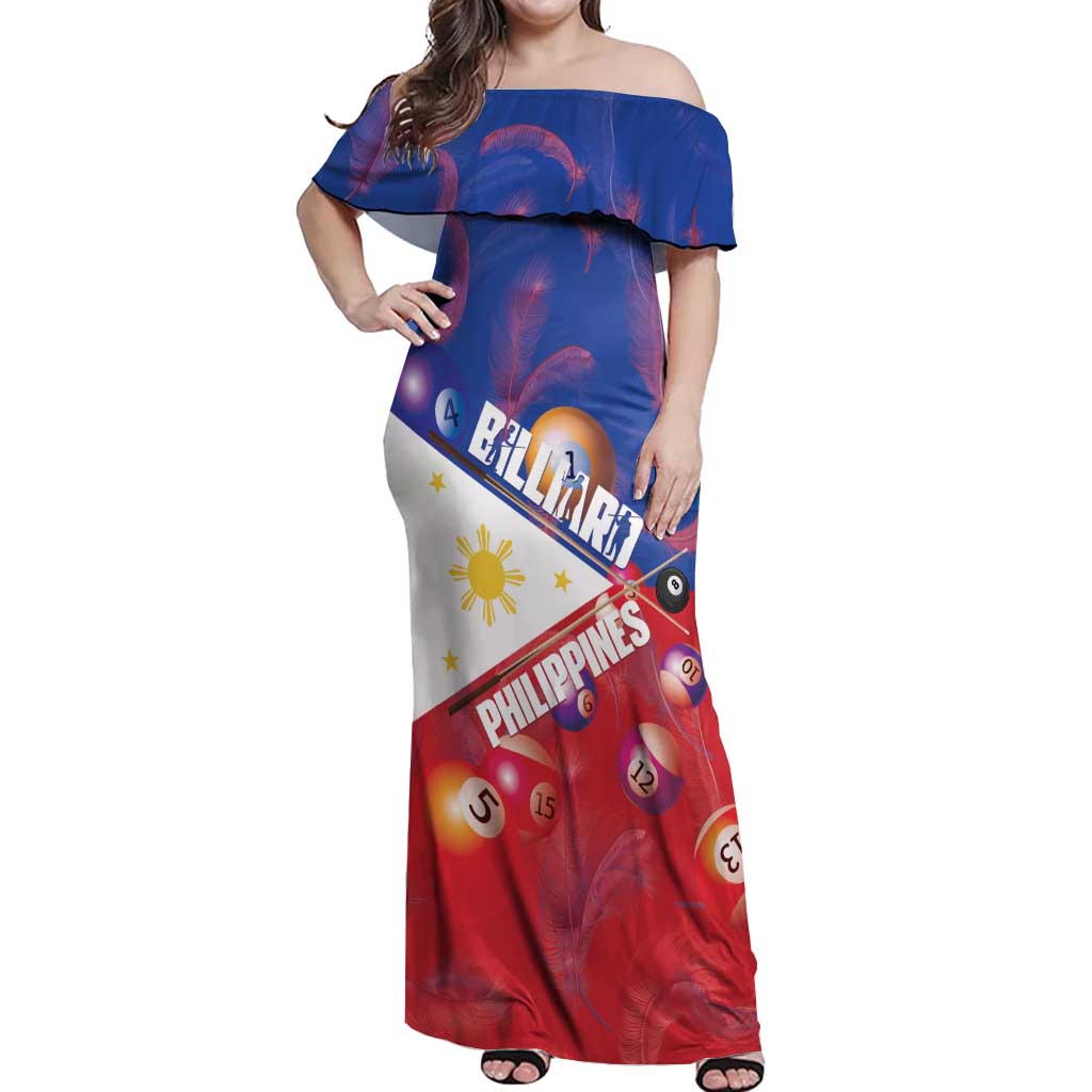 Personalised Philippines Billiards Off Shoulder Maxi Dress Cue With Balls Flag Style - Polynesian Pride