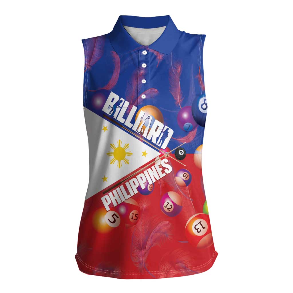 Personalised Philippines Billiards Women Sleeveless Polo Shirt Cue With Balls Flag Style - Polynesian Pride