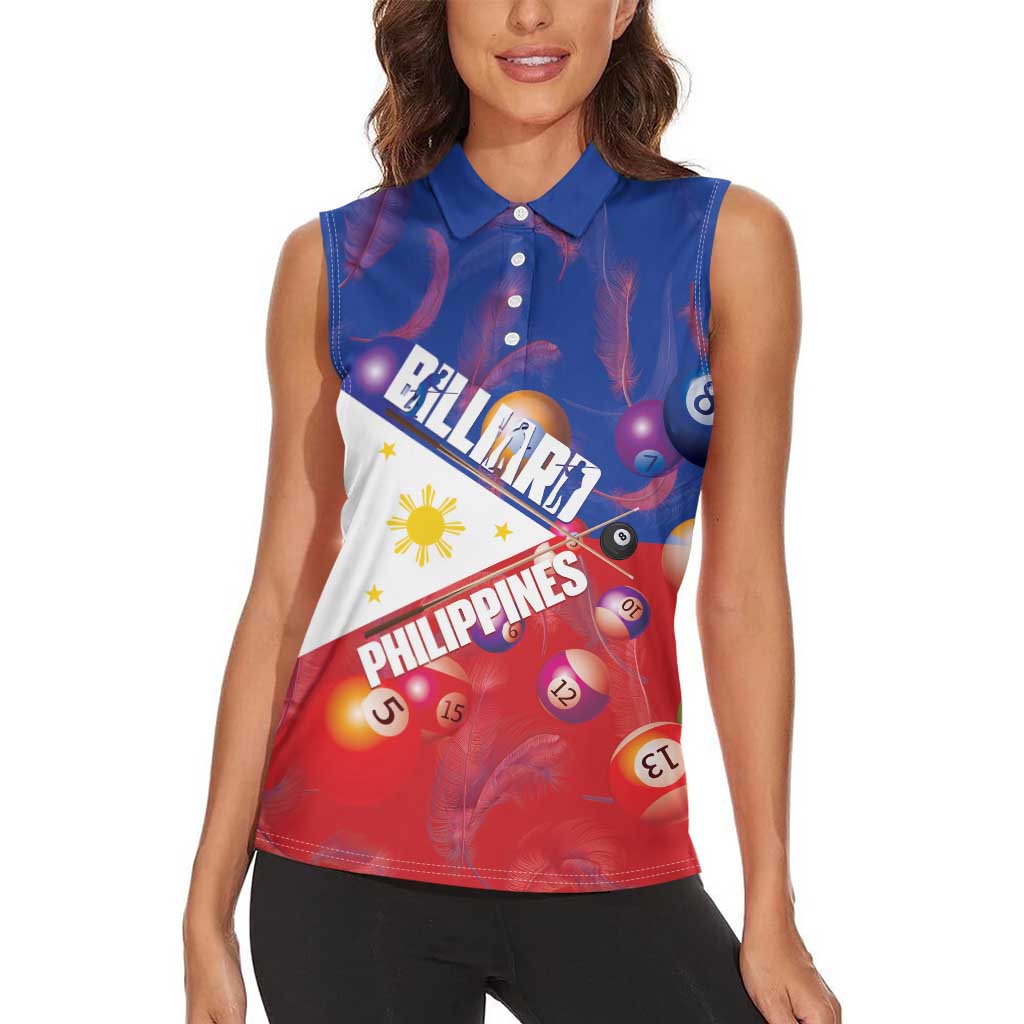 Personalised Philippines Billiards Women Sleeveless Polo Shirt Cue With Balls Flag Style - Polynesian Pride
