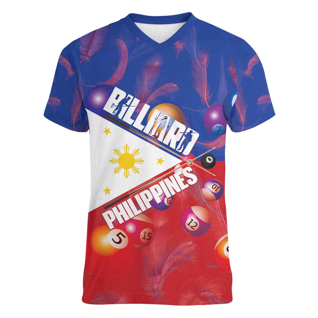 Personalised Philippines Billiards Women V-Neck T-Shirt Cue With Balls Flag Style - Polynesian Pride