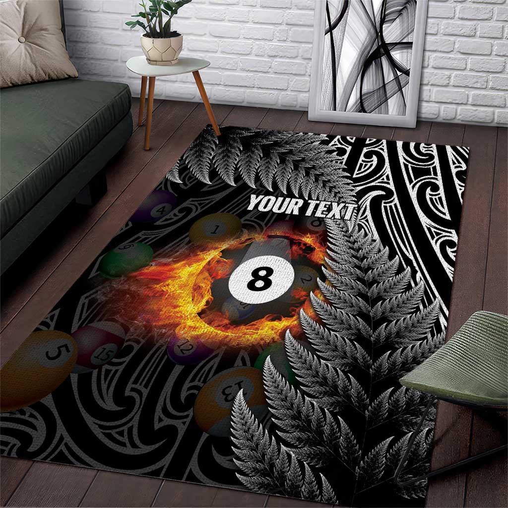 Personalised New Zealand Billiards Area Rug Maori Fern On Fire 8 Ball - Polynesian Pride