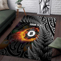 Personalised New Zealand Billiards Area Rug Maori Fern On Fire 8 Ball - Polynesian Pride