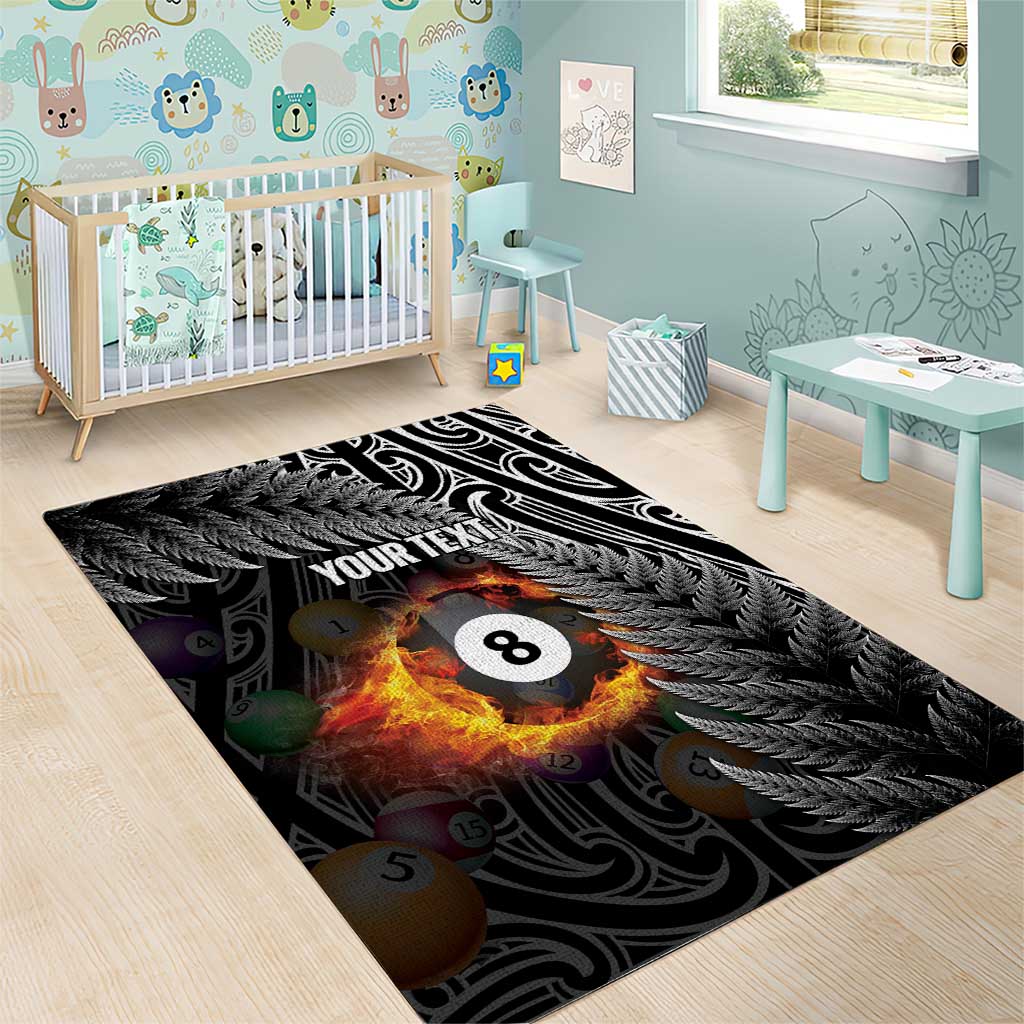 Personalised New Zealand Billiards Area Rug Maori Fern On Fire 8 Ball - Polynesian Pride