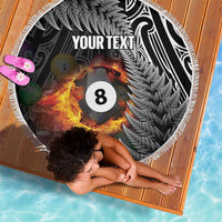 Personalised New Zealand Billiards Beach Blanket Maori Fern On Fire 8 Ball - Polynesian Pride