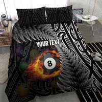 Personalised New Zealand Billiards Bedding Set Maori Fern On Fire 8 Ball - Polynesian Pride