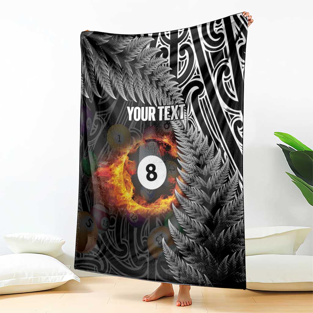 Personalised New Zealand Billiards Blanket Maori Fern On Fire 8 Ball - Polynesian Pride