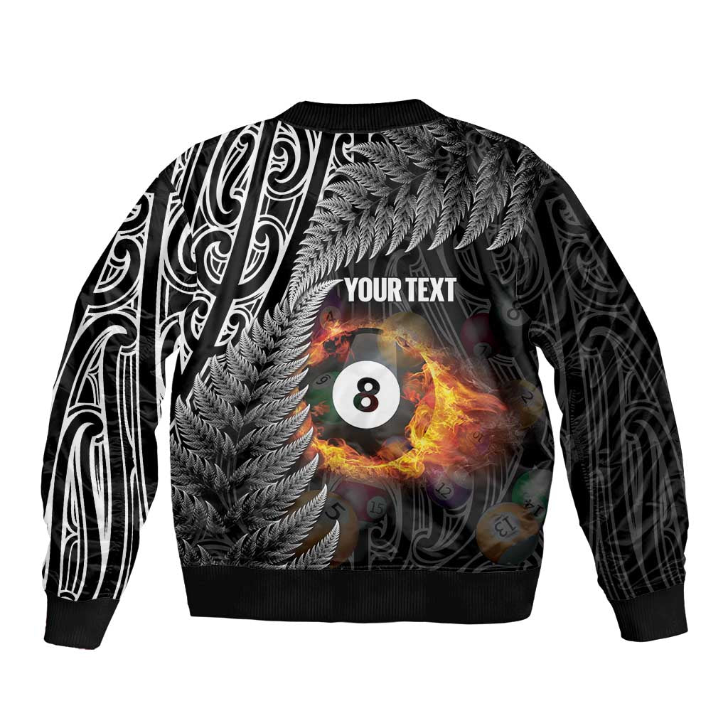 Personalised New Zealand Billiards Bomber Jacket Maori Fern On Fire 8 Ball - Polynesian Pride