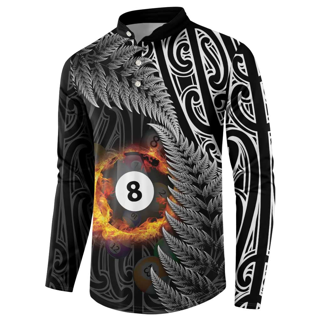 Personalised New Zealand Billiards Button Sweatshirt Maori Fern On Fire 8 Ball - Polynesian Pride