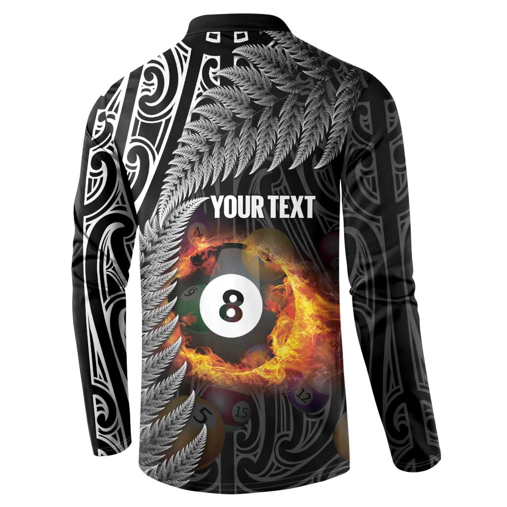 Personalised New Zealand Billiards Button Sweatshirt Maori Fern On Fire 8 Ball - Polynesian Pride