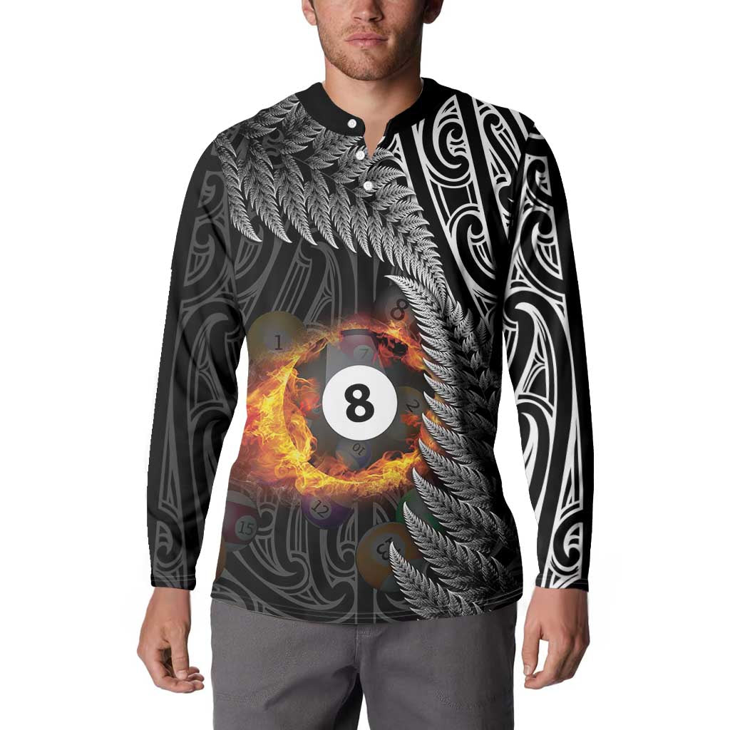 Personalised New Zealand Billiards Button Sweatshirt Maori Fern On Fire 8 Ball - Polynesian Pride