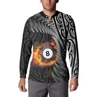 Personalised New Zealand Billiards Button Sweatshirt Maori Fern On Fire 8 Ball - Polynesian Pride