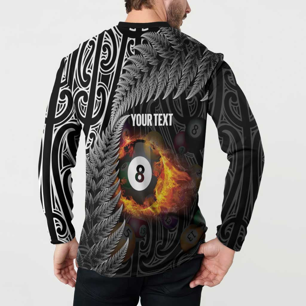 Personalised New Zealand Billiards Button Sweatshirt Maori Fern On Fire 8 Ball - Polynesian Pride