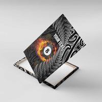 Personalised New Zealand Billiards Canvas Wall Art Maori Fern On Fire 8 Ball - Polynesian Pride