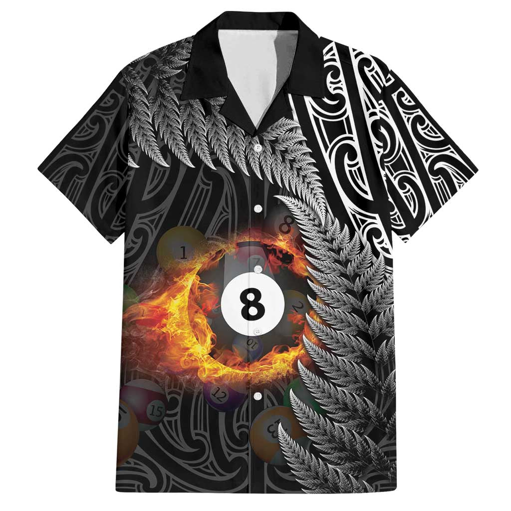 Personalised New Zealand Billiards Family Matching Long Sleeve Bodycon Dress and Hawaiian Shirt Maori Fern On Fire 8 Ball - Polynesian Pride