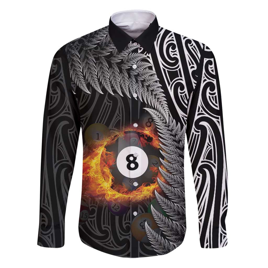 Personalised New Zealand Billiards Family Matching Puletasi and Hawaiian Shirt Maori Fern On Fire 8 Ball - Polynesian Pride