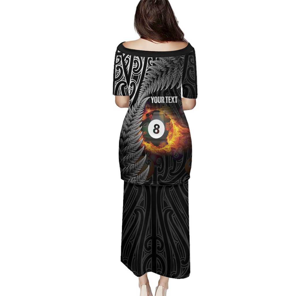 Personalised New Zealand Billiards Family Matching Puletasi and Hawaiian Shirt Maori Fern On Fire 8 Ball - Polynesian Pride