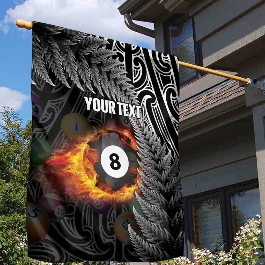 Personalised New Zealand Billiards Garden Flag Maori Fern On Fire 8 Ball - Polynesian Pride