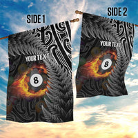 Personalised New Zealand Billiards Garden Flag Maori Fern On Fire 8 Ball - Polynesian Pride