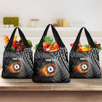 Personalised New Zealand Billiards Grocery Bag Maori Fern On Fire 8 Ball - Polynesian Pride