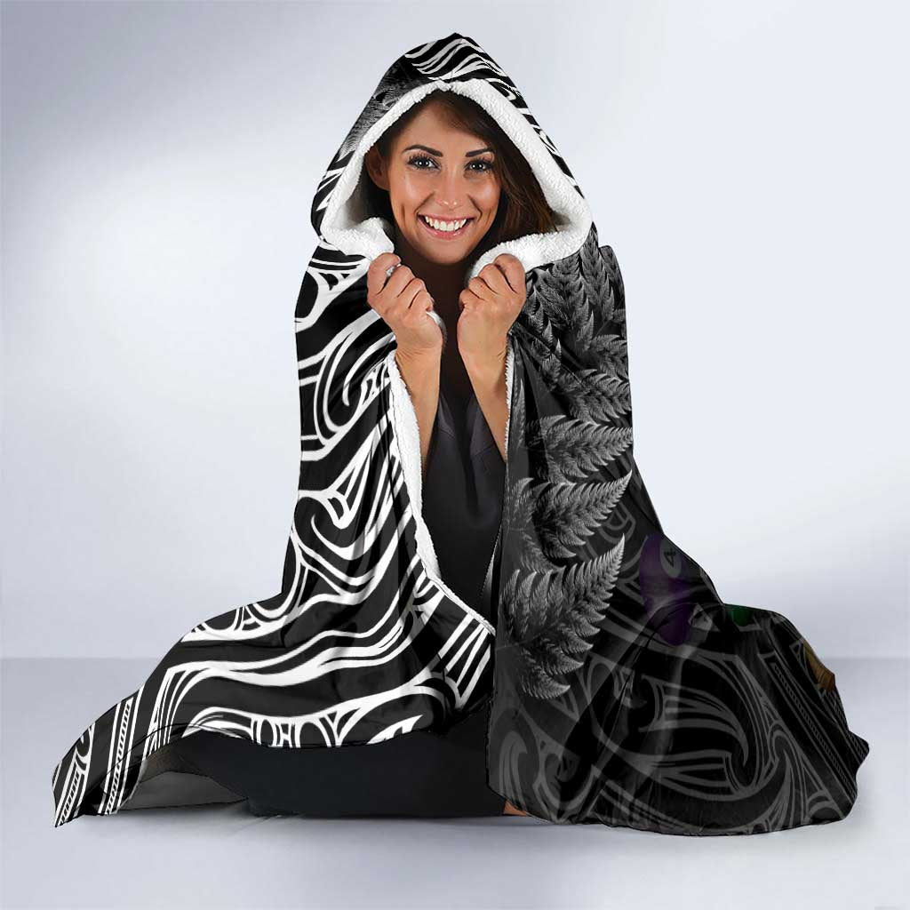 Personalised New Zealand Billiards Hooded Blanket Maori Fern On Fire 8 Ball - Polynesian Pride