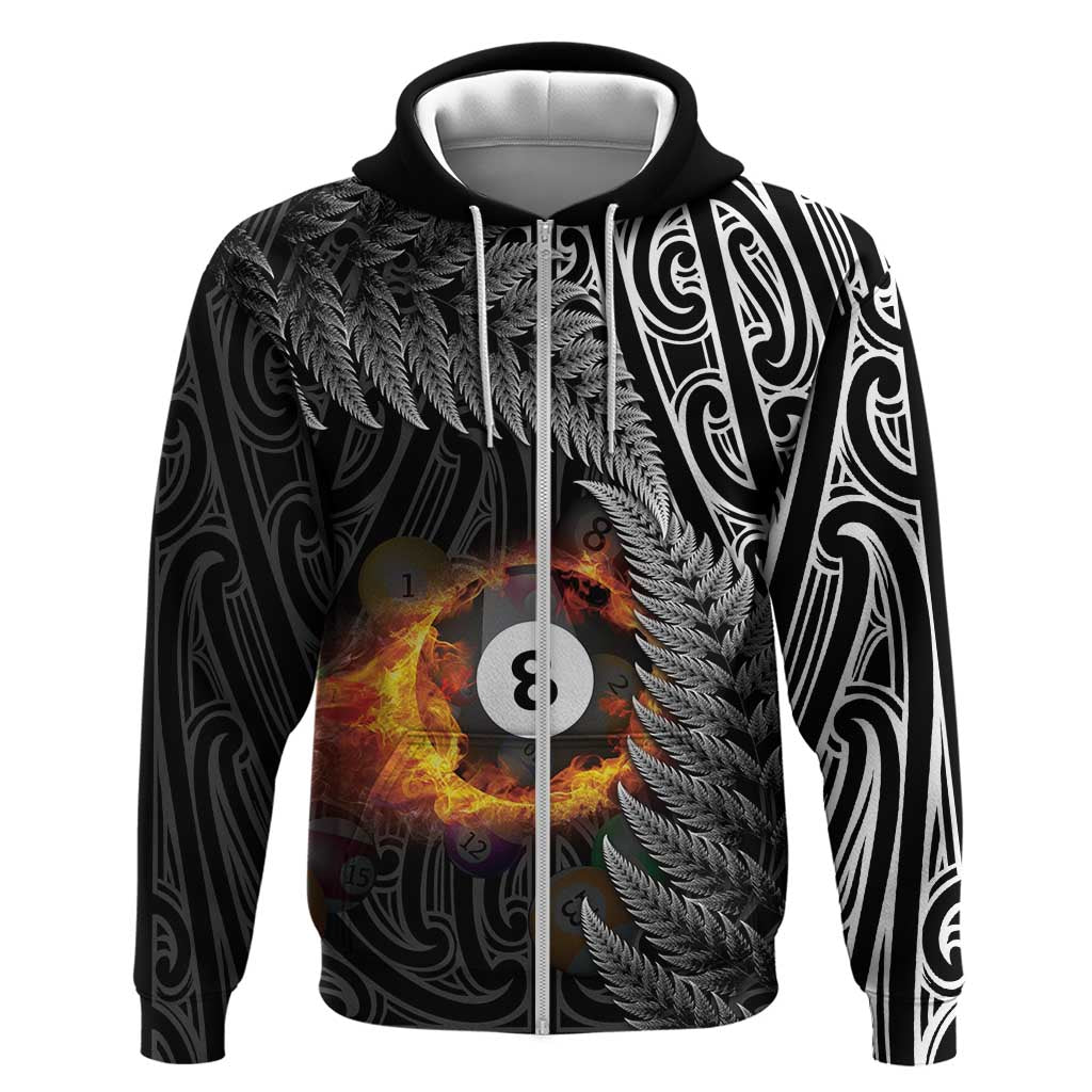 Personalised New Zealand Billiards Hoodie Maori Fern On Fire 8 Ball - Polynesian Pride