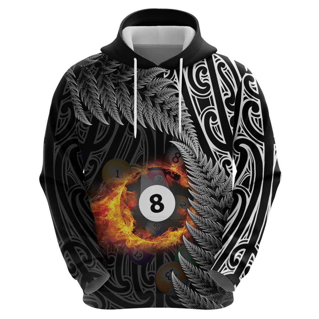 Personalised New Zealand Billiards Hoodie Maori Fern On Fire 8 Ball - Polynesian Pride