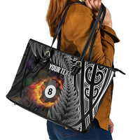 Personalised New Zealand Billiards Leather Tote Bag Maori Fern On Fire 8 Ball - Polynesian Pride