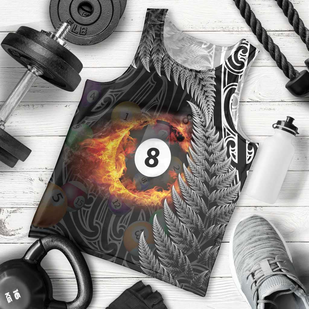 Personalised New Zealand Billiards Men Tank Top Maori Fern On Fire 8 Ball - Polynesian Pride
