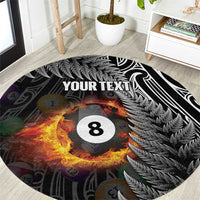 Personalised New Zealand Billiards Round Carpet Maori Fern On Fire 8 Ball - Polynesian Pride