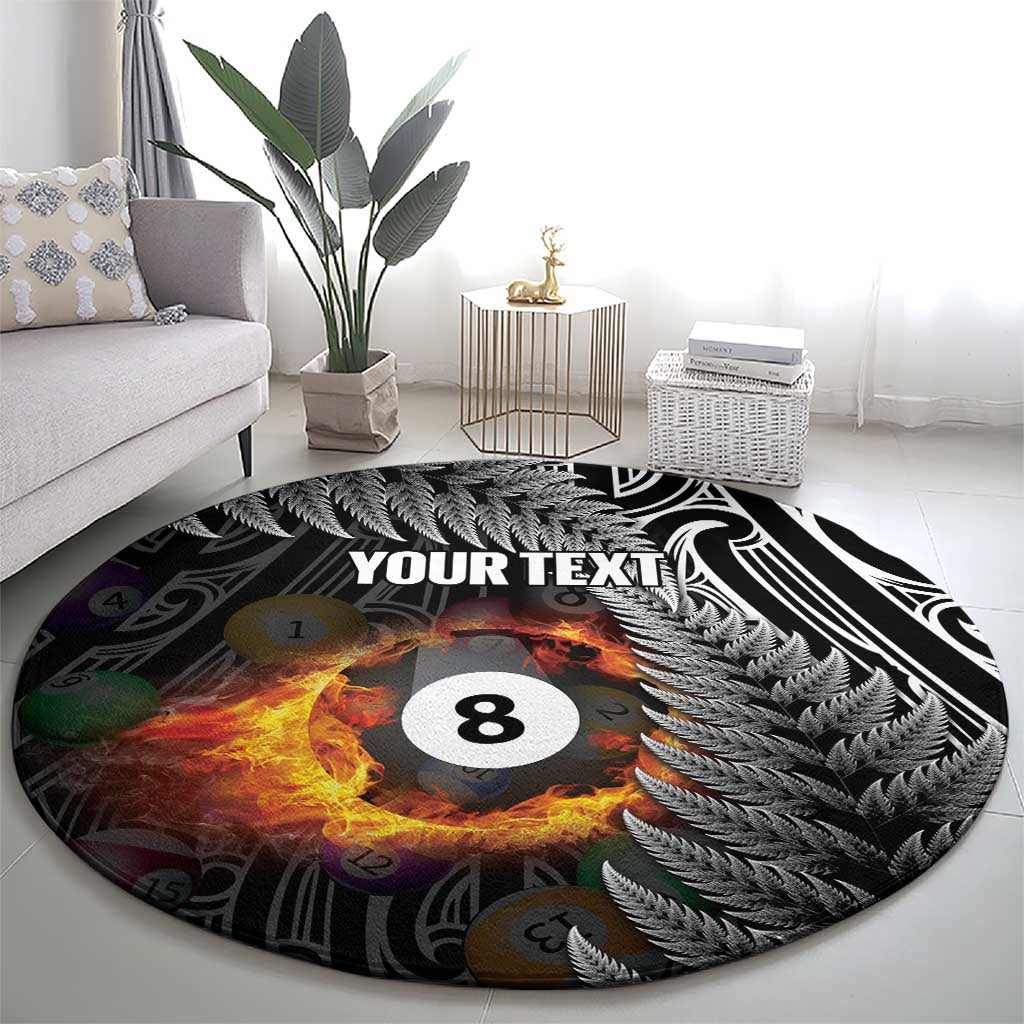 Personalised New Zealand Billiards Round Carpet Maori Fern On Fire 8 Ball - Polynesian Pride
