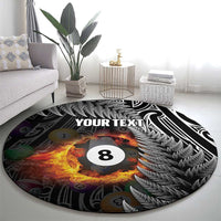 Personalised New Zealand Billiards Round Carpet Maori Fern On Fire 8 Ball - Polynesian Pride