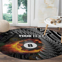 Personalised New Zealand Billiards Round Carpet Maori Fern On Fire 8 Ball - Polynesian Pride