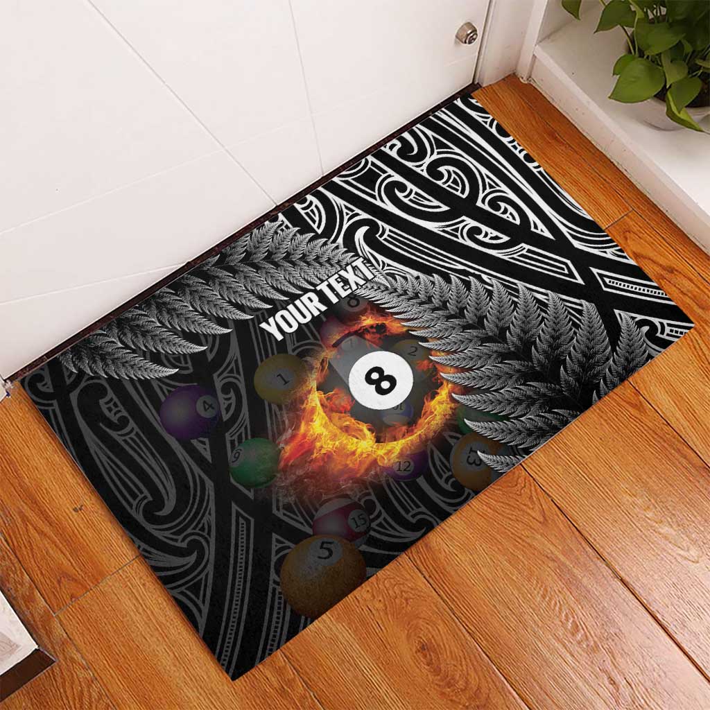 Personalised New Zealand Billiards Rubber Doormat Maori Fern On Fire 8 Ball - Polynesian Pride