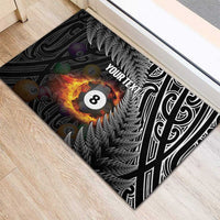 Personalised New Zealand Billiards Rubber Doormat Maori Fern On Fire 8 Ball - Polynesian Pride
