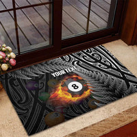Personalised New Zealand Billiards Rubber Doormat Maori Fern On Fire 8 Ball - Polynesian Pride