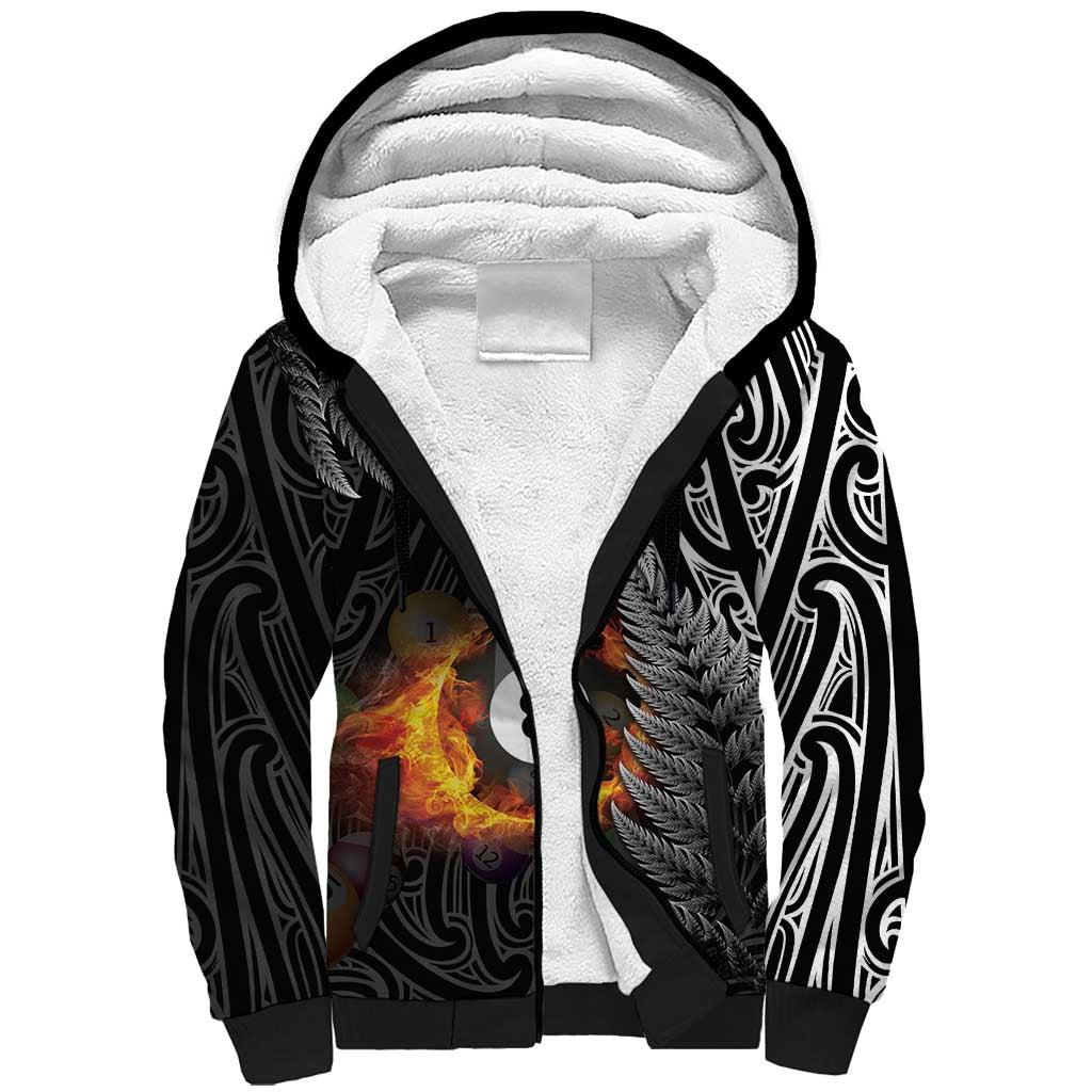 Personalised New Zealand Billiards Sherpa Hoodie Maori Fern On Fire 8 Ball - Polynesian Pride