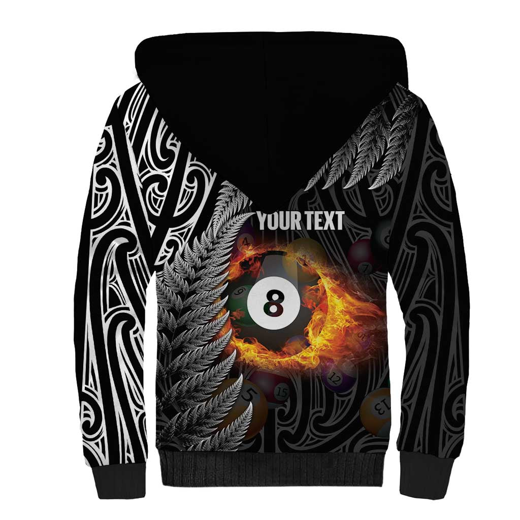 Personalised New Zealand Billiards Sherpa Hoodie Maori Fern On Fire 8 Ball - Polynesian Pride