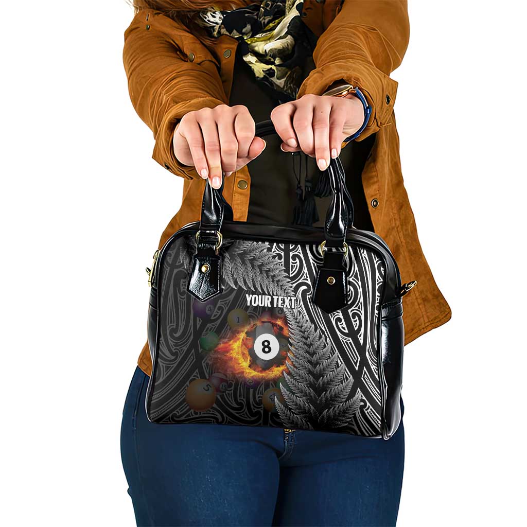 Personalised New Zealand Billiards Shoulder Handbag Maori Fern On Fire 8 Ball - Polynesian Pride