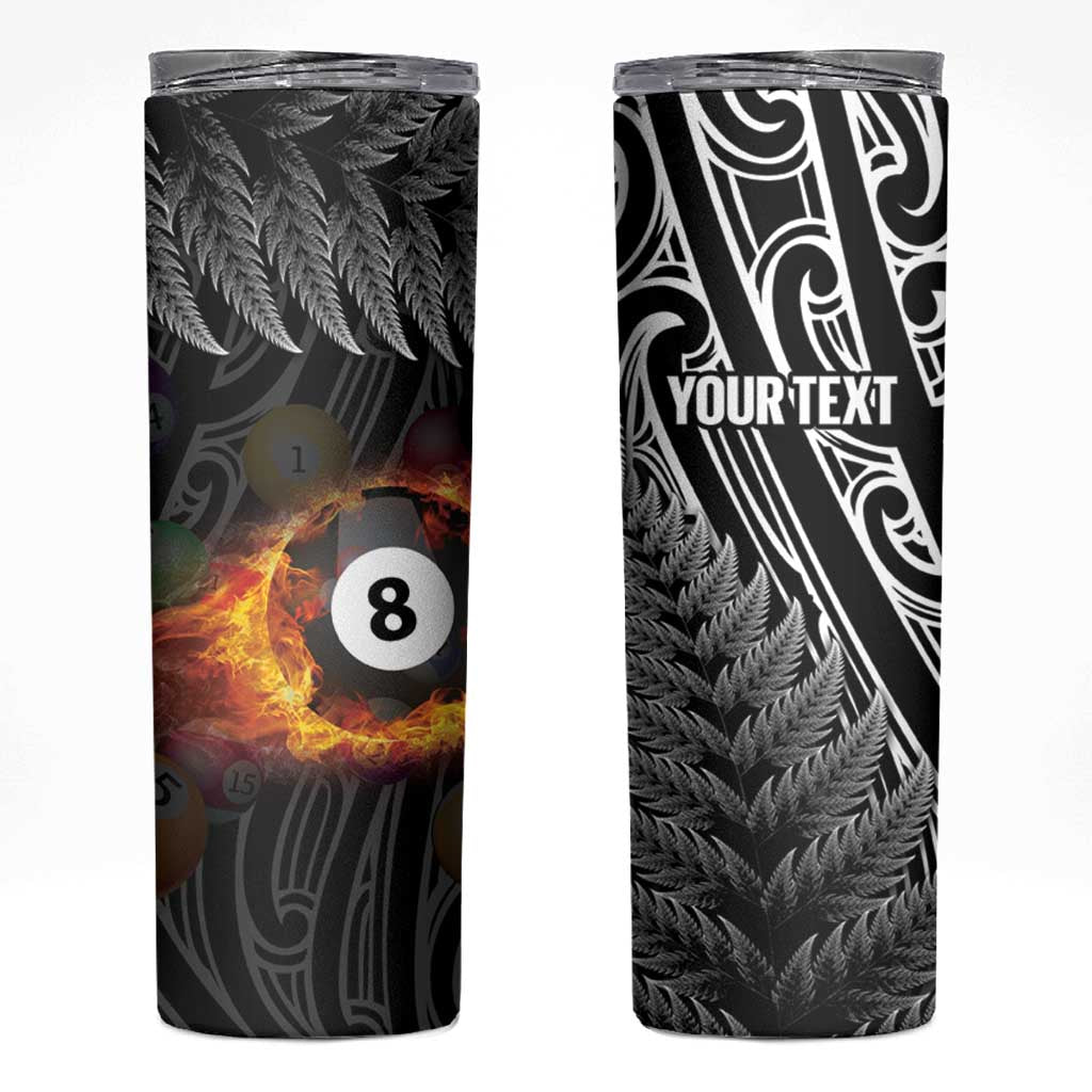 Personalised New Zealand Billiards Skinny Tumbler Maori Fern On Fire 8 Ball - Polynesian Pride