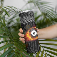 Personalised New Zealand Billiards Skinny Tumbler Maori Fern On Fire 8 Ball - Polynesian Pride